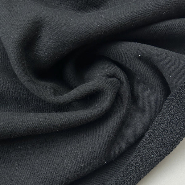 Heavy Cotton French Terry Charcoal Black Knit With Matching Jersey and Rib | 450 GSM/22 Oz French Terry Heavy Sweatshirt Fabric By The Yard