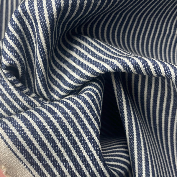 100% Cotton Denim Indigo Blue Railroad Hickory Striped Pattern Fabric By The Yard