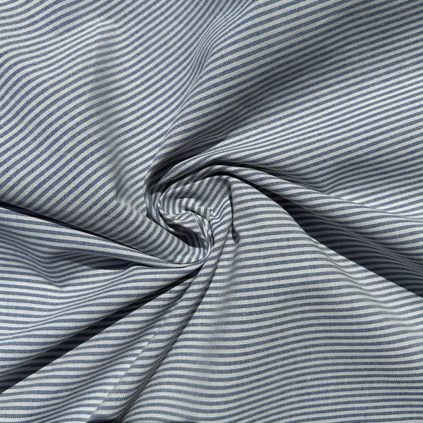 Cotton Oxford Striped Blue Woven Fabric | Soft Breathable Material for Sewing, DIY Crafts, Apparel and Clothing