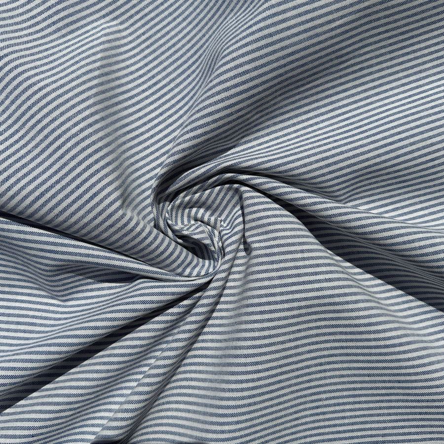 Cotton Oxford Striped Blue Woven Fabric | Soft Breathable Material for Sewing, DIY Crafts, Apparel and Clothing
