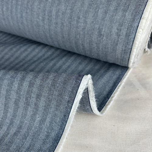 100% Cotton Denim Indigo Blue Herringbone Chevron Striped Pattern Denim Fabric By The Yard