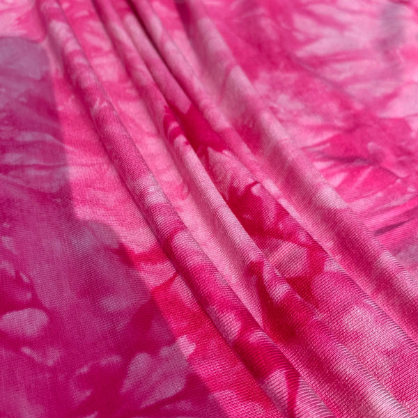 Bamboo Hot Pink Cloud Tie Dye Splash Spandex Jersey Knit 60″ Eco-Friendly Fabric By The Yard